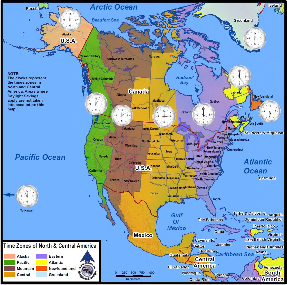 Usa Map Time Zone Clock Identify The Location A Map Of America